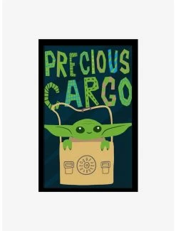 Star Wars The Mandalorian Precious Cargo Illustration Framed Wood Wall Art