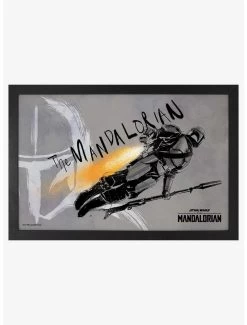 Star Wars The Mandalorian Rocket Fly Framed Wood Wall Art