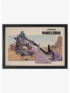 Star Wars The Mandalorian Speeder Bike Framed Wood Wall Art