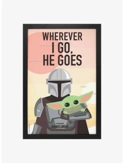 Star Wars The Mandalorian Wherever Cartoon Framed Wood Wall Art