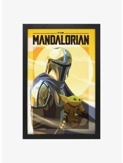 Star Wars The Mandalorian With Child Yellow Framed Wood Wall Art