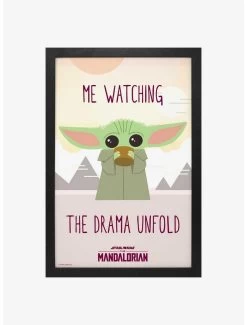 Star Wars The Mandalorian Watching The Drama Framed Wood Wall Art