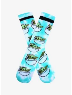 Star Wars The Mandalorian Chibi Grogu In Pram Tie-Dye Crew Socks - BoxLunch Exclusive