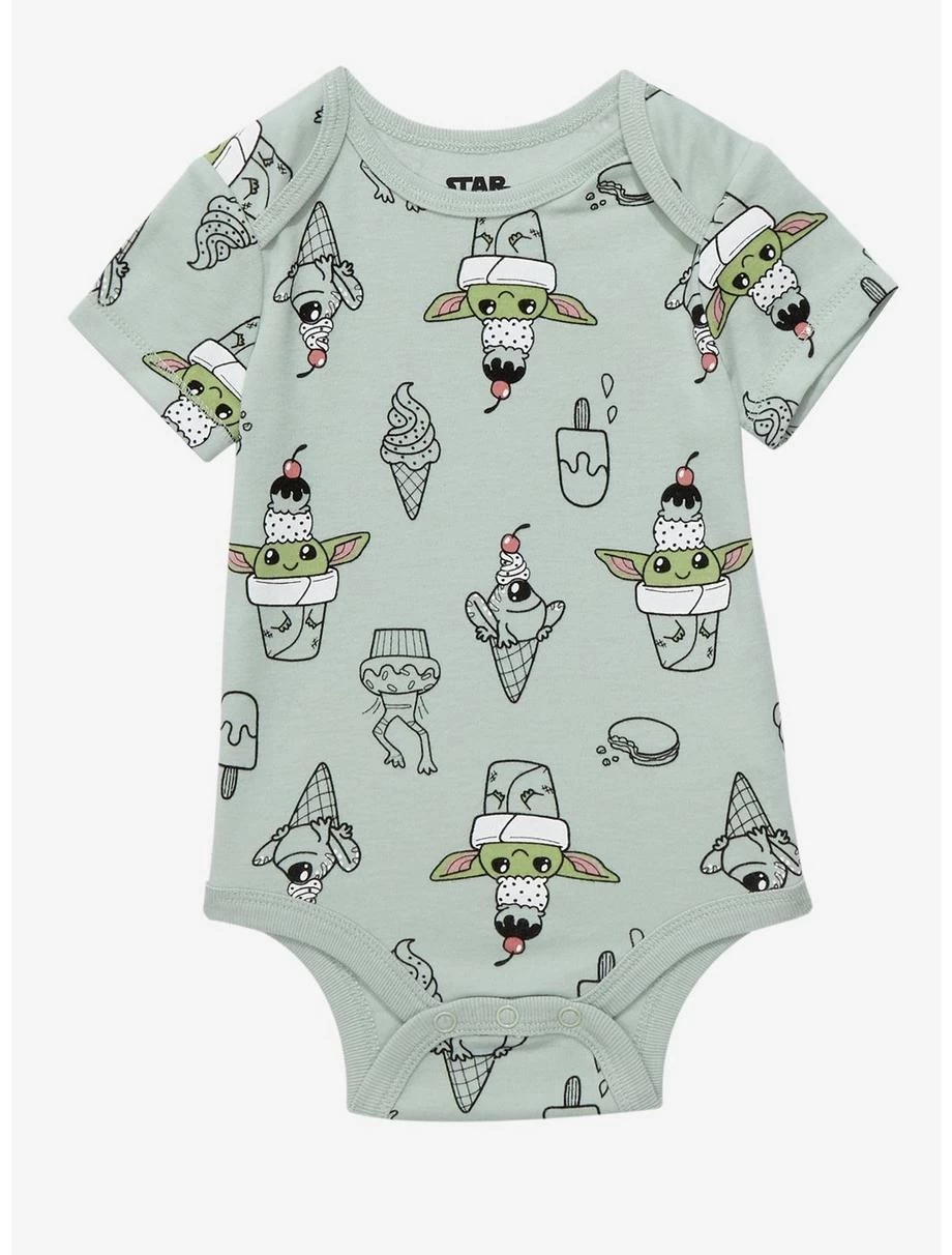 Star Wars The Mandalorian Grogu Ice Cream Allover Print Infant One-Piece - BoxLunch Exclusive 3 Star Wars The Mandalorian Grogu Ice Cream Allover Print Infant One-Piece - BoxLunch Exclusive