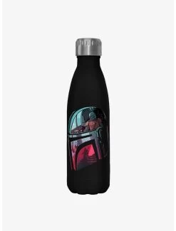 Star Wars The Mandalorian Helmet Explanation Black Stainless Steel Water Bottle