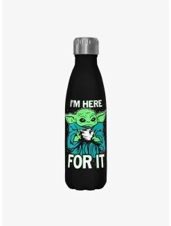 Star Wars The Mandalorian Here For It Black Stainless Steel Water Bottle